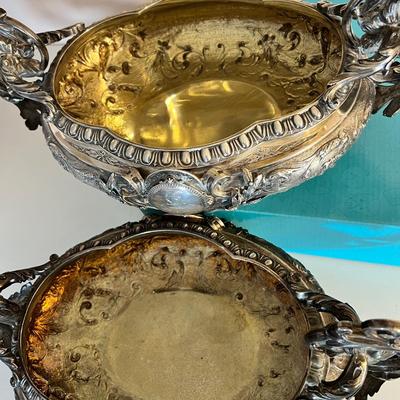 Pair Antique Goldsmith Silversmiths Ornate Vegetable Bowls c. 1909-1910