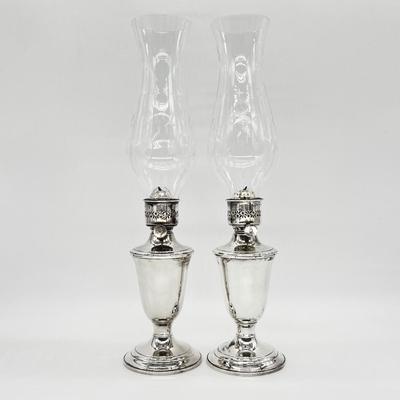 GORHAM ~ Vtg. Silver Plated Hurricane Oil Lamps ~ Set Of Two (2)
