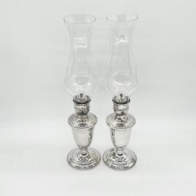 GORHAM ~ Vtg. Silver Plated Hurricane Oil Lamps ~ Set Of Two (2)