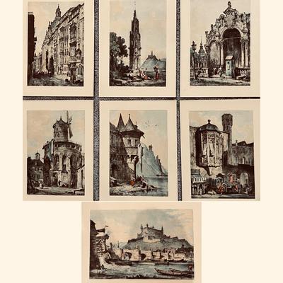 7 Antique Vintage Prints of Samuel Prout Artwork