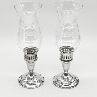 TOWLE ~ Sterling ~ Vtg. 512 Sterling Weighted Hurricane Lamps ~ Set Of Two (2)
