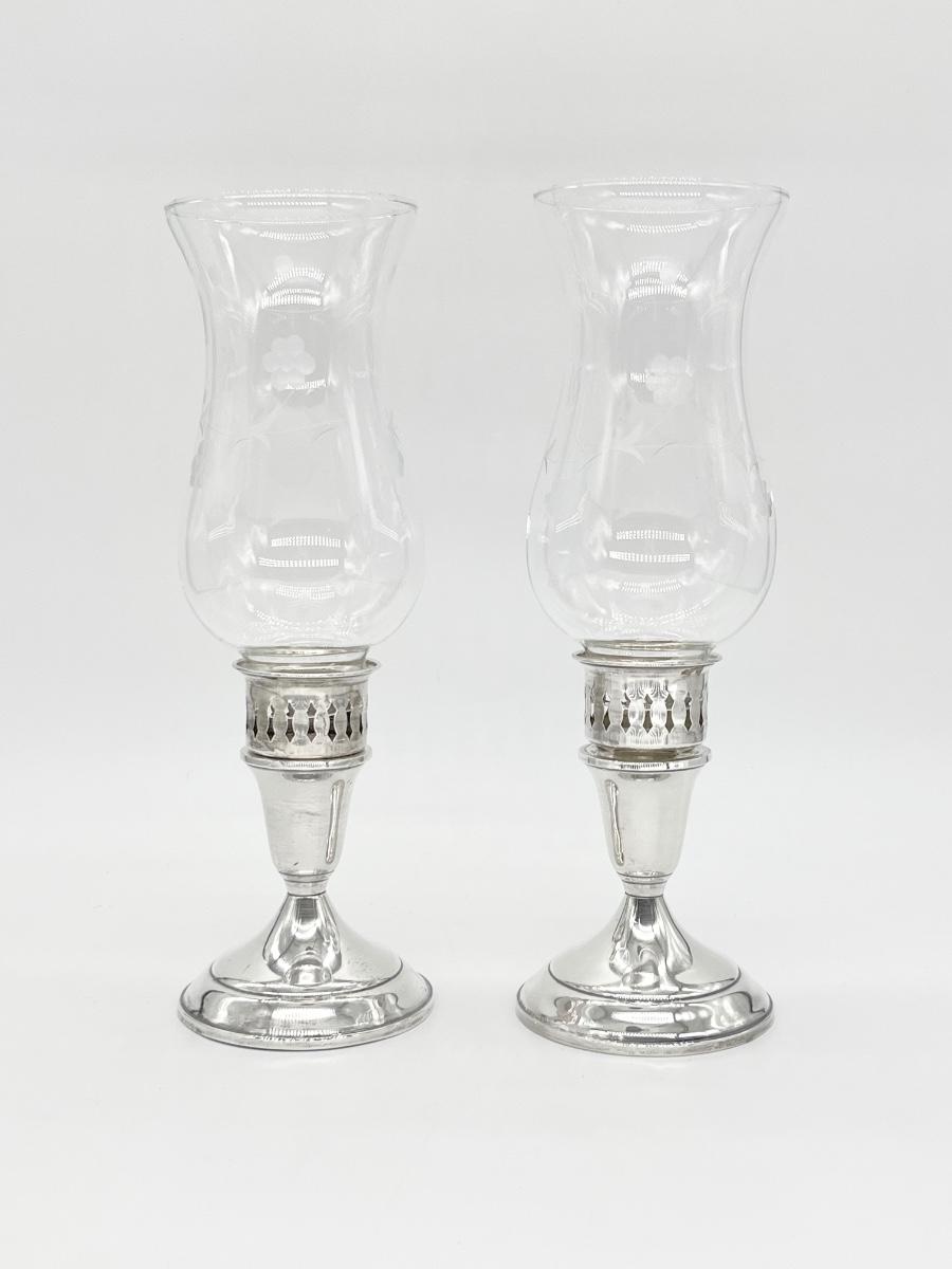 Towle Silver and Glass Hurricane Lamps - Set of 2