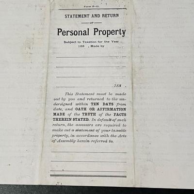 Blank 1800's State of Pennsylvania Personal Property Document