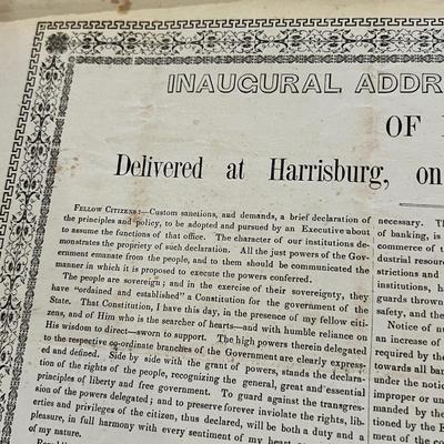 Antique Print Inaugural Address of Governor Pollock of PA - 19"x24"