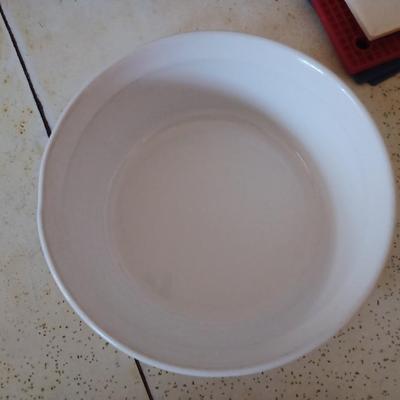 french white corningware casserole dish