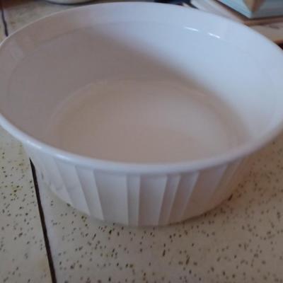 french white corningware casserole dish