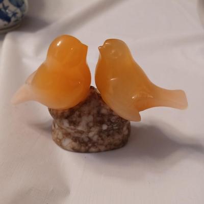 Vtg USSR Carving Love Birds Marble Stone