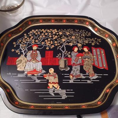 Oriental black metal tray