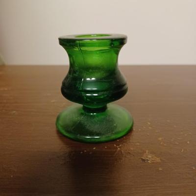 Vintage Emerald Green Glass Candlestick Holder