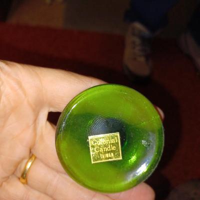 Vintage Emerald Green Glass Candlestick Holder