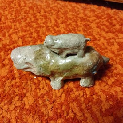 resin hippo with baby handcarved