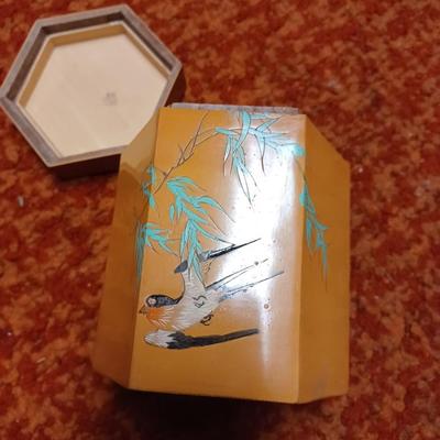 VINTAGE Wood & BAMBOO TEA CADDY