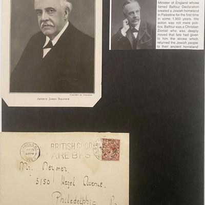 UK Prime Minister Arthur J. Balfour Hand Written Envelope and Vintage Photos