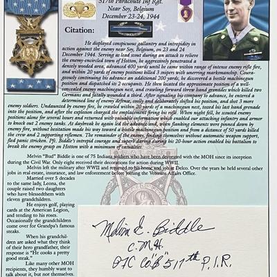 WWII Melvin E. Biddle signed Medal of Honor citation sheet