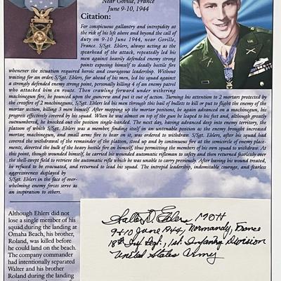 WWII Walter D. Ehlers signed Medal of Honor citation sheet