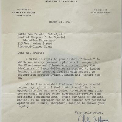 Supreme Court Chief Justice Charles S. House signed letter 