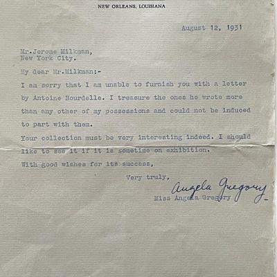 Sculptor Angela Gregory signed 1931 letter