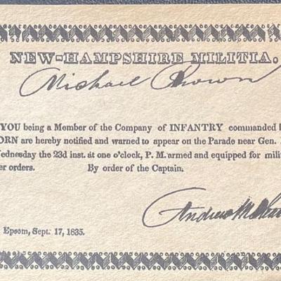 New Hampshire Militia 1835 by Membership Card