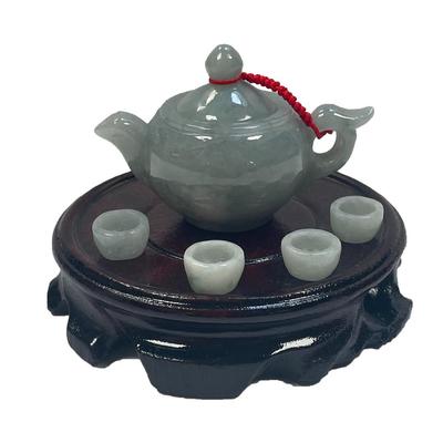 Jade teapot and 4 cup with certification/ on a stand/Box