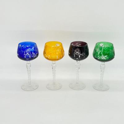 Set Of Four (4) Bohemian Style Cut to Clear Wine Glasses