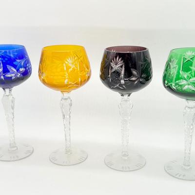 Set Of Four (4) Bohemian Style Cut to Clear Wine Glasses