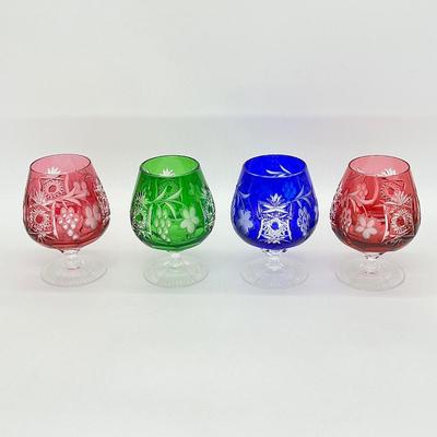 Set Of Four (4) Bohemian Style Cut to Clear Brandy Glasses