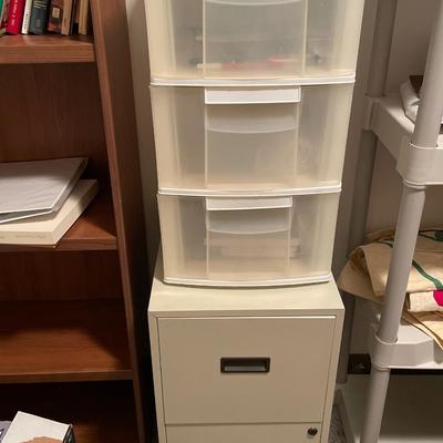 Plastic 3 drawer organizer and 2 drawer filing cabinet