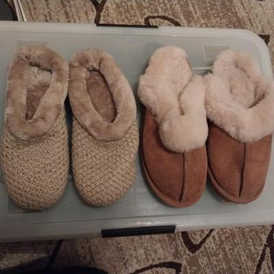 TWO NEW LADIES SLIP ON SLIPPERS