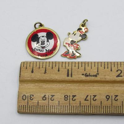 Vintage Walt Disney Productions Mickey Mouse Club & Classic Minnie Mouse Small Charms