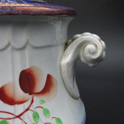 Antique Caramic Ironstone Pottery 1800's E Walley Edward Walley Niagara Shape Sugar Bowl Damaged Lid