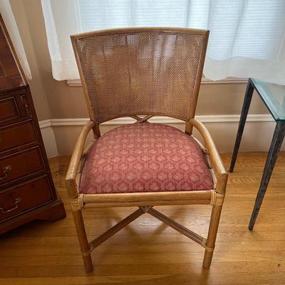 Rattan side chair, upholstered seat