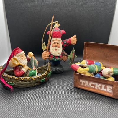 Fishing Santa ornament lot of 3