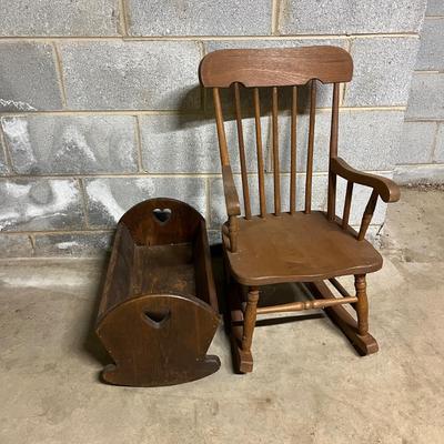 Wooden Childâ€™s Rocking Chair and Cradle (BS1-MG)