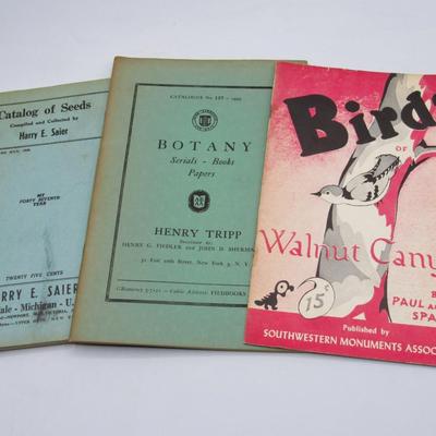 3 small soft-cover vintage books on Seeds, Botany, and Birds