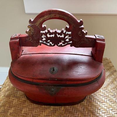 Antique Asian hinged food box/bride box