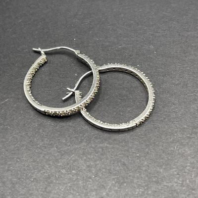 Sterling Silver & CZ Large Hoop Earrings