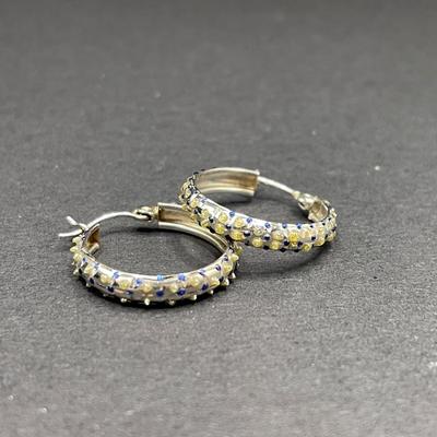 10K White Gold Earrings with Blue & White Enamel Dots