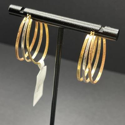 Tri Color 14K Gold Hoop Earrings with Faux Diamonds