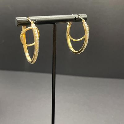 Yellow Gold & Fake Diamond Hoop Earrings