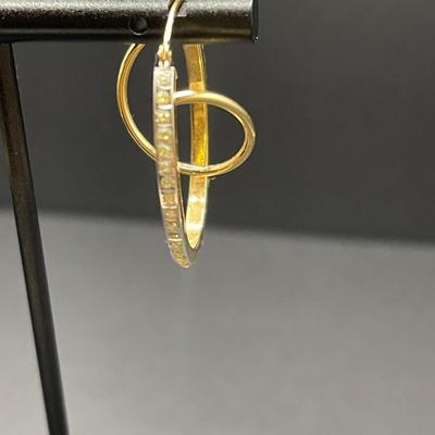 Yellow Gold & Fake Diamond Hoop Earrings