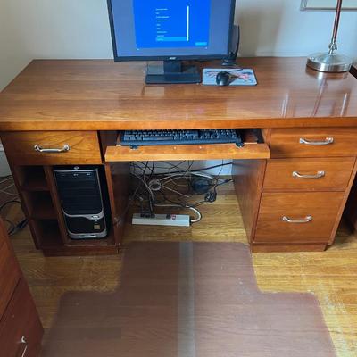 Monitor, keyboard, computer and speakers