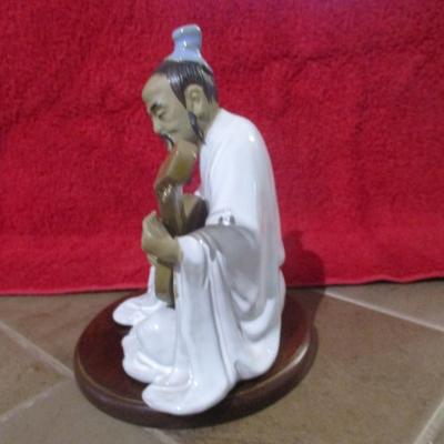 Vintage Clay Figurine Wan Jiang Old Folk Playing The Liuqin - D