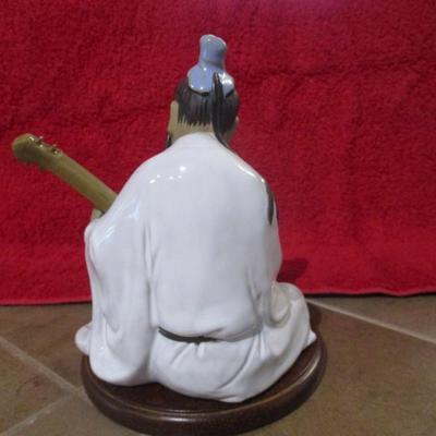 Vintage Clay Figurine Wan Jiang Old Folk Playing The Liuqin - D