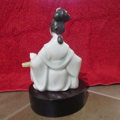 Vintage Clay Figurine Geisha Girl Playing The Koto Musical Instrument - D