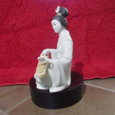 Vintage Clay Figurine Geisha Girl Playing The Koto Musical Instrument - D