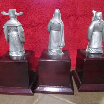 Fu Lu Shou Trio Bronze Brass Figures Chinese Immortal Gods - D