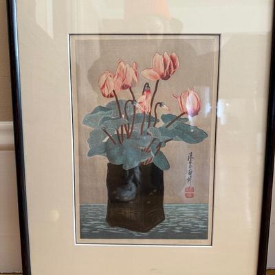 Yoshijuro Urushibara, Cyclamen, woodcut, signed