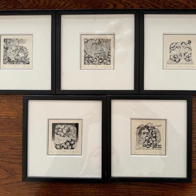 Akio Yamao, Modernist woodblock prints, Set of 5, 1990