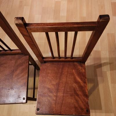Pair Vintage Solid Wood Child Chairs Paris Mfg. South Paris Maine