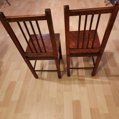 Pair Vintage Solid Wood Child Chairs Paris Mfg. South Paris Maine